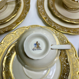 Кофейное трио Konigl pr Tettau Германия 1954-68гг, фарфор айвори, позолота, 130мл. Картинка 3